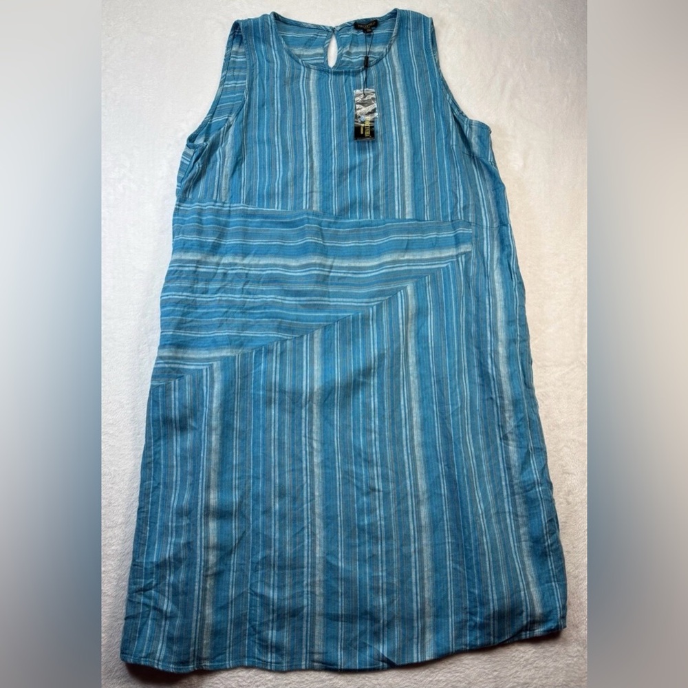 For Cynthia Blue Striped Sleeveless Midi Dress